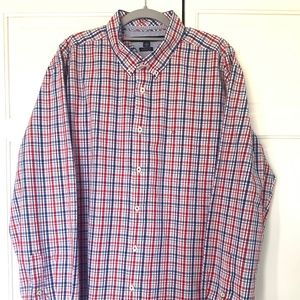 Tommy Hilfiger Classic Fit Cotton Dress Shirt Red/Blue Check pattern Men's sz XL
